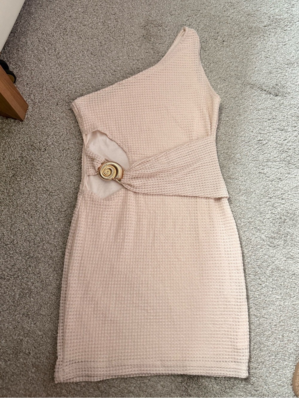 One-Shoulder Blush Pink Textured Bodycon Dress